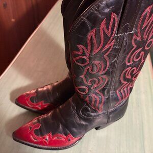 Vintage Womens J. Chisholm Black Red Western Cowgirl Boots  Size 8 M